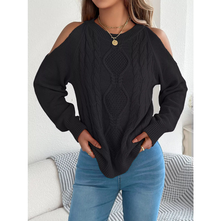 Cold Shoulder Cable Knit Sweater Apparel and Accessories