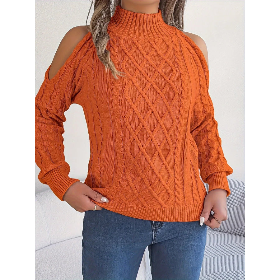 Cold-Shoulder Cable Knit Sweater Apparel and Accessories