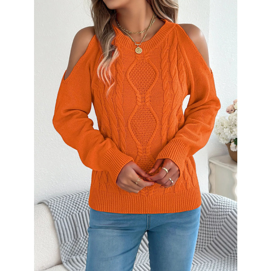 Cold Shoulder Cable Knit Sweater Apparel and Accessories