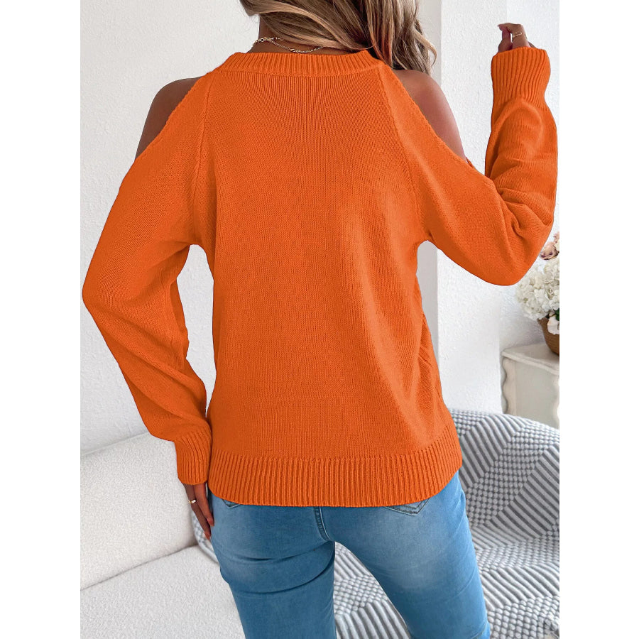 Cold Shoulder Cable Knit Sweater Apparel and Accessories
