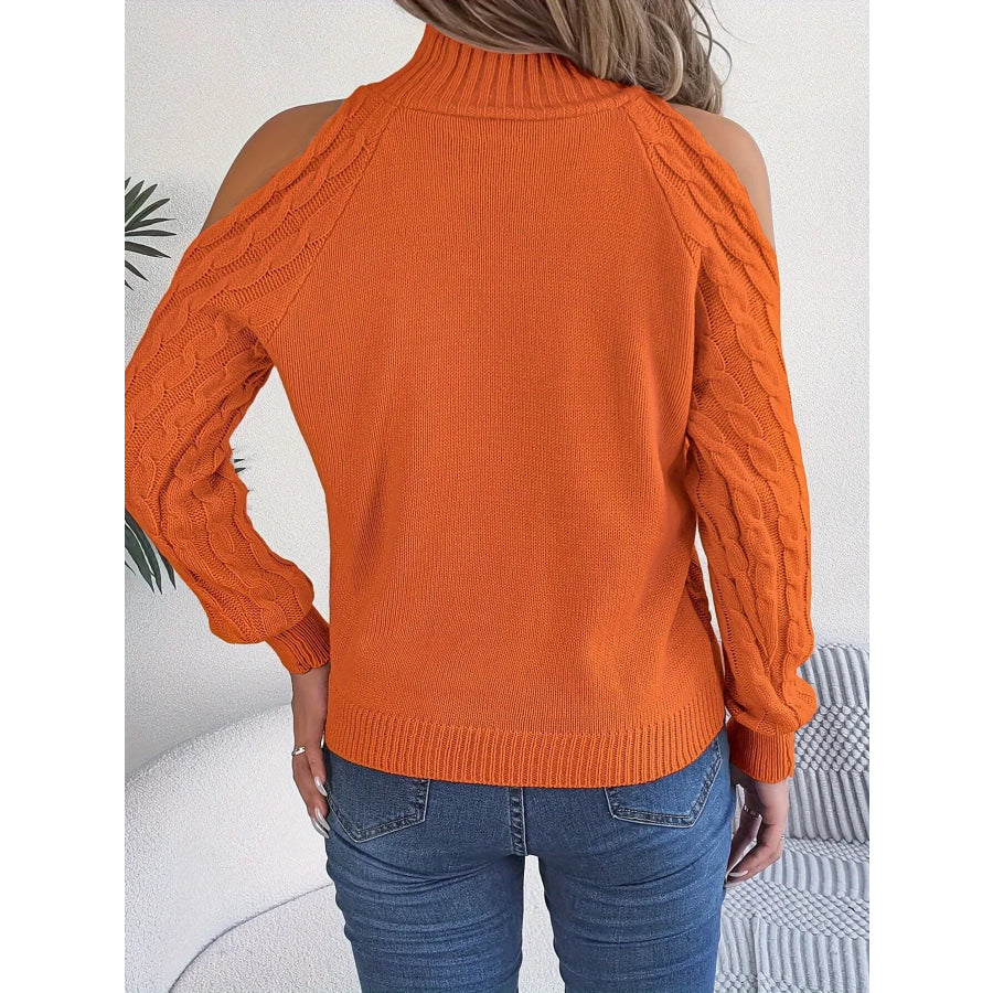 Cold-Shoulder Cable Knit Sweater Apparel and Accessories
