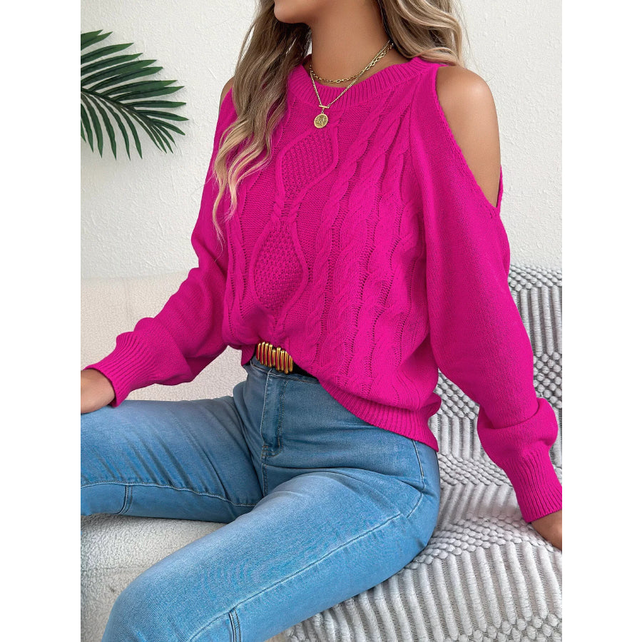 Cold Shoulder Cable Knit Sweater Apparel and Accessories