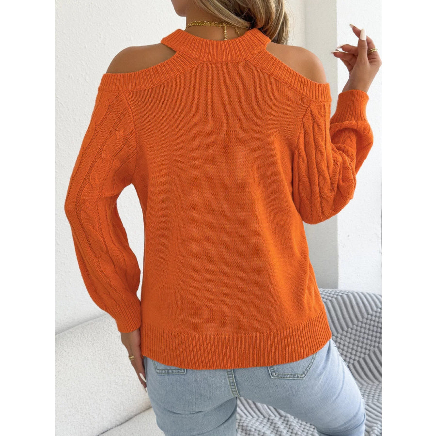 Cold Shoulder Cable Knit Sweater Apparel and Accessories