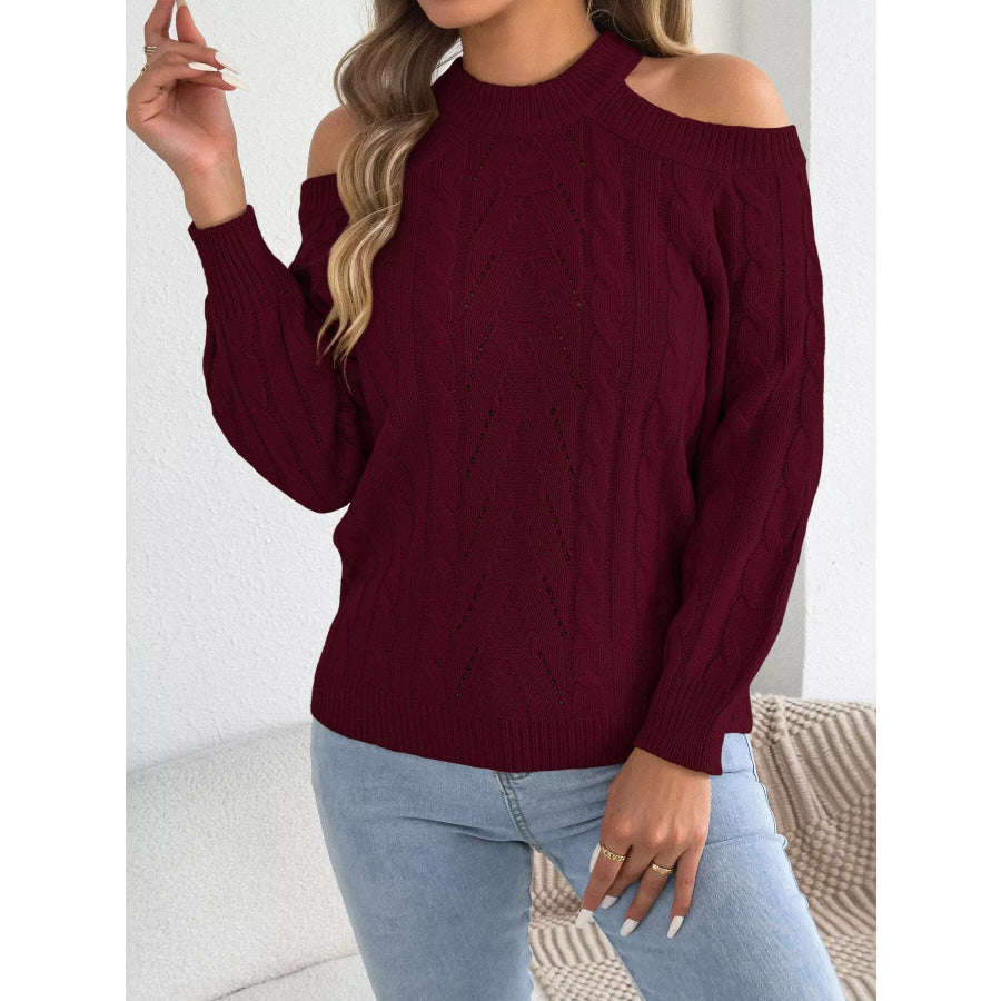 Cold Shoulder Cable Knit Sweater Apparel and Accessories