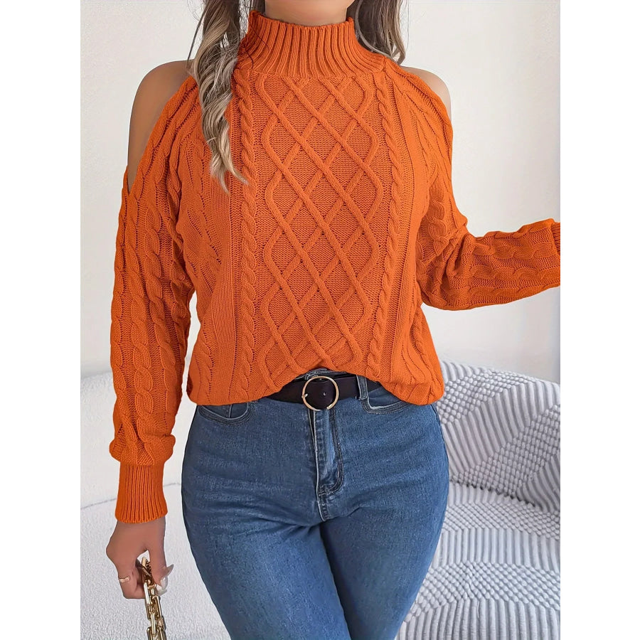 Cold-Shoulder Cable Knit Sweater Apparel and Accessories