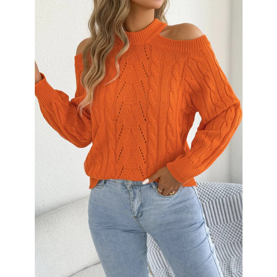 Cold Shoulder Cable Knit Sweater Apparel and Accessories