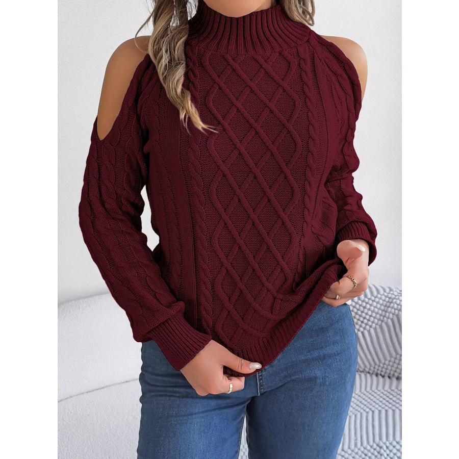 Cold-Shoulder Cable Knit Sweater Apparel and Accessories