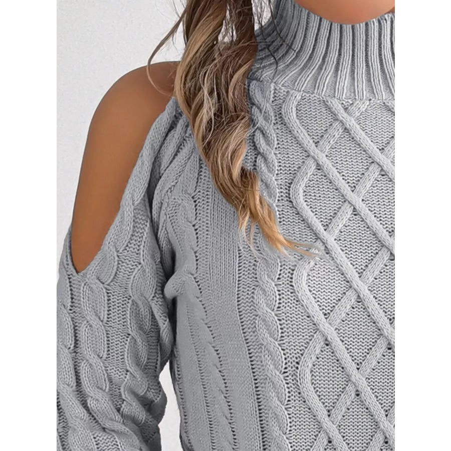 Cold-Shoulder Cable Knit Sweater Apparel and Accessories