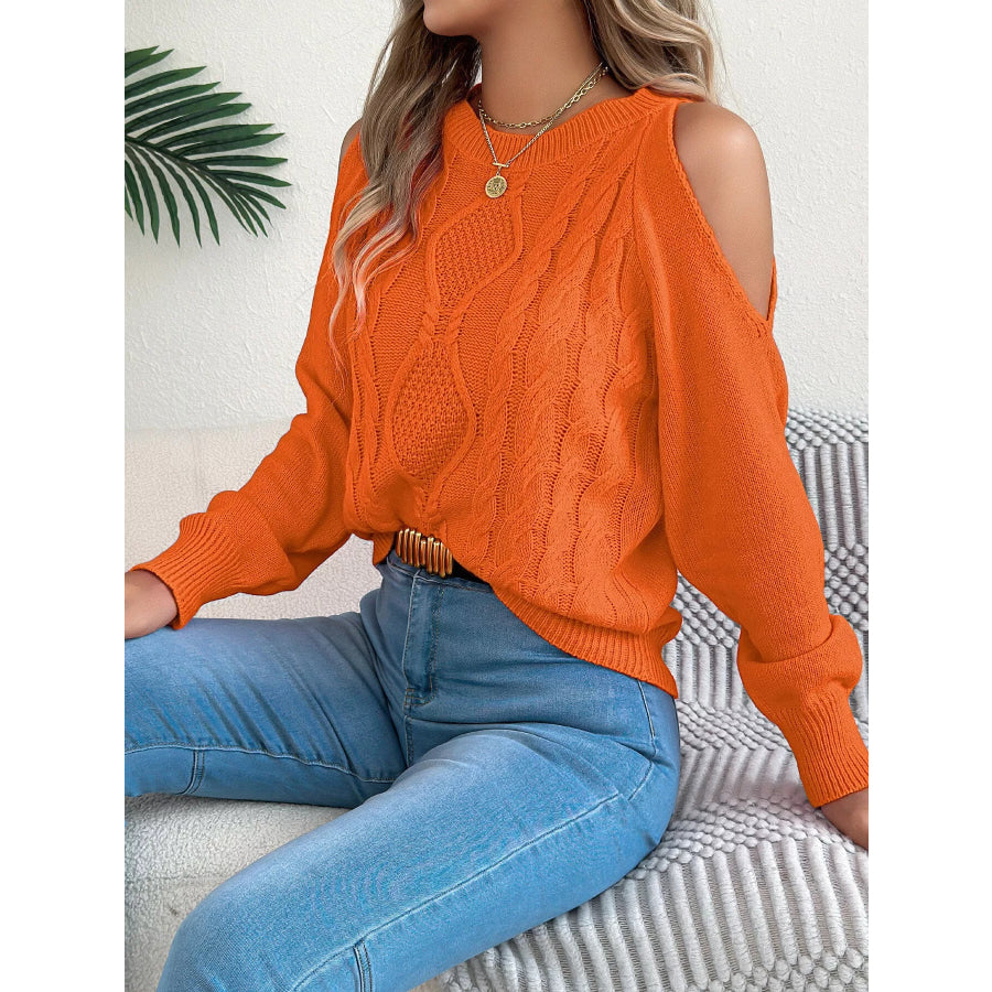 Cold Shoulder Cable Knit Sweater Apparel and Accessories