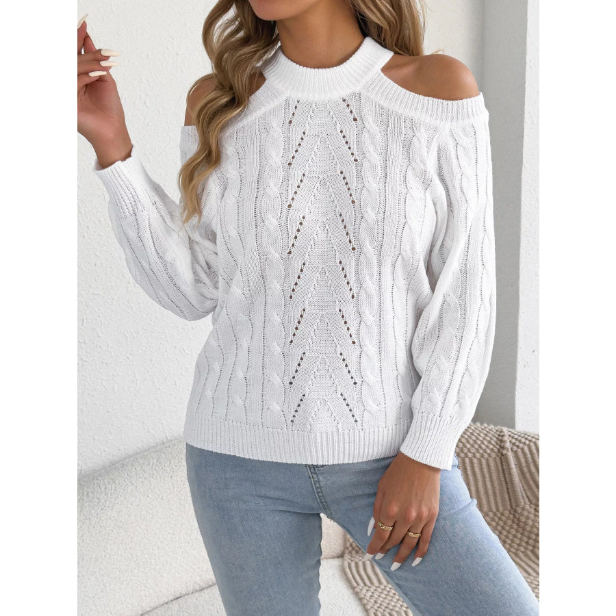 Cold Shoulder Cable Knit Sweater Apparel and Accessories