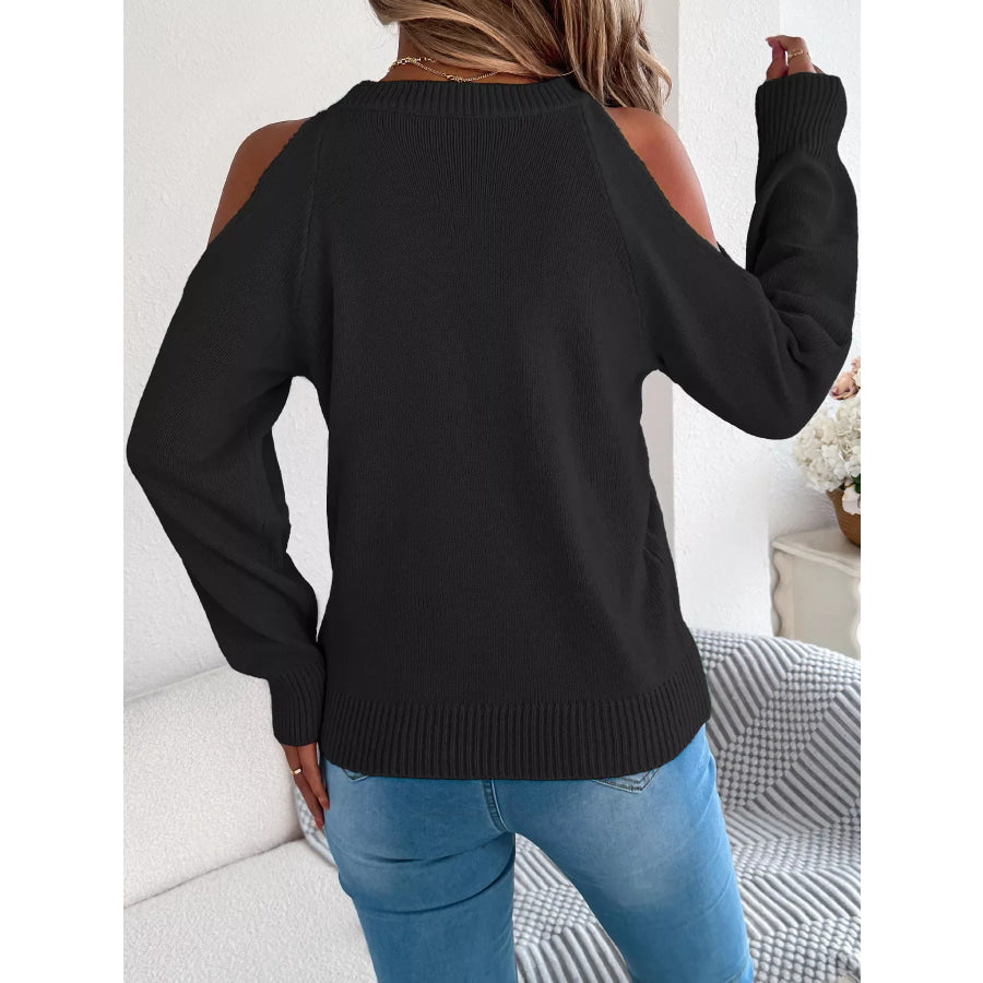 Cold Shoulder Cable Knit Sweater Apparel and Accessories