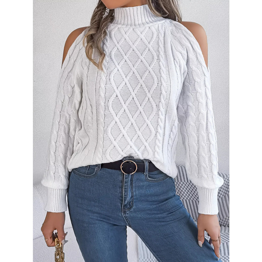 Cold-Shoulder Cable Knit Sweater Apparel and Accessories