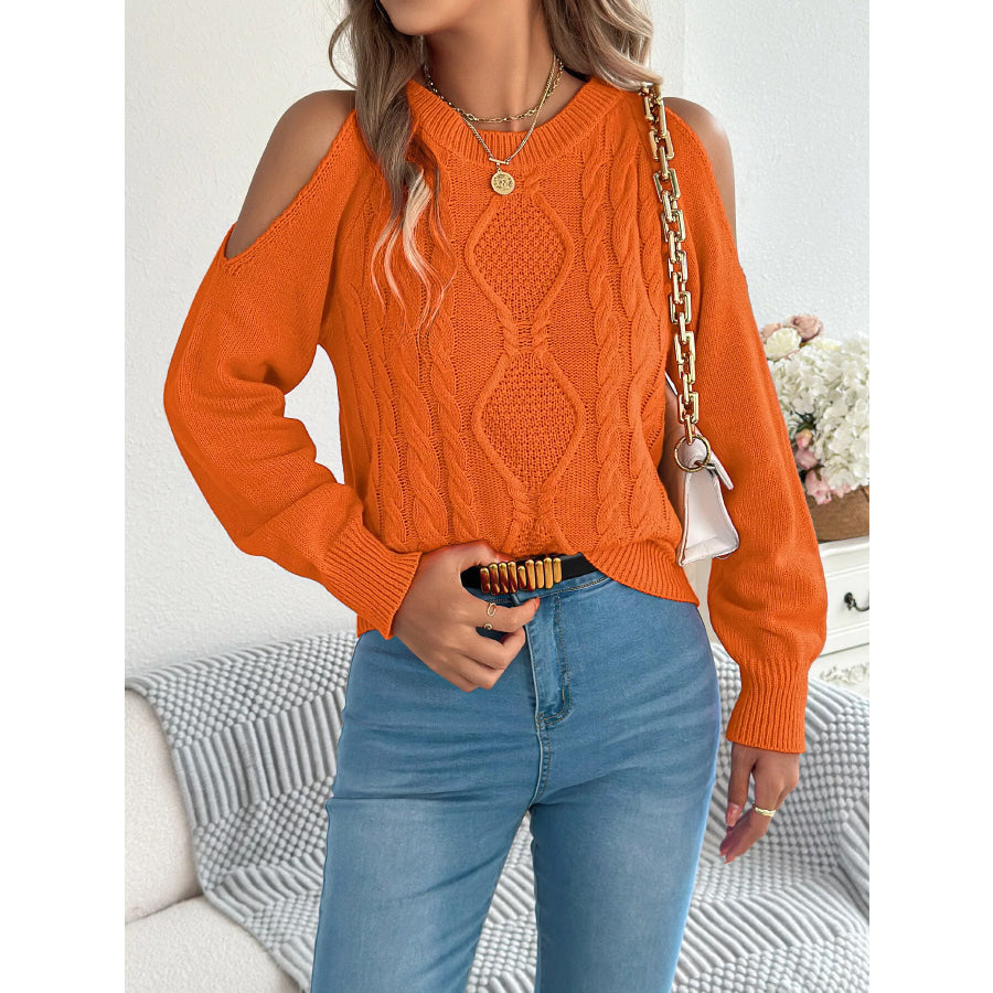 Cold Shoulder Cable Knit Sweater Apparel and Accessories