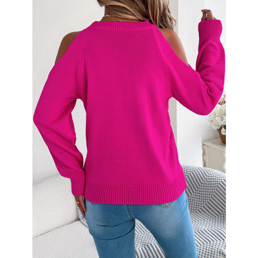 Cold Shoulder Cable Knit Sweater Apparel and Accessories