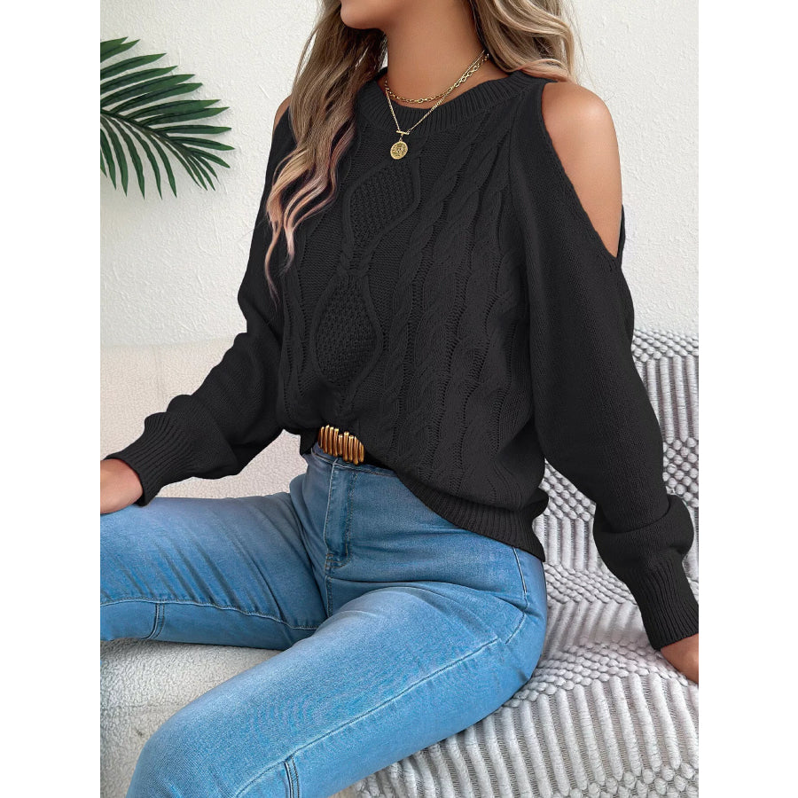 Cold Shoulder Cable Knit Sweater Apparel and Accessories