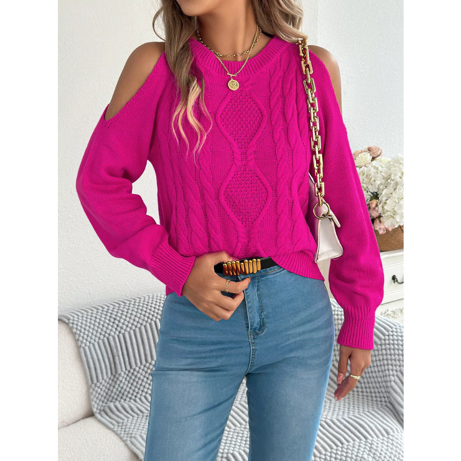 Cold Shoulder Cable Knit Sweater Apparel and Accessories