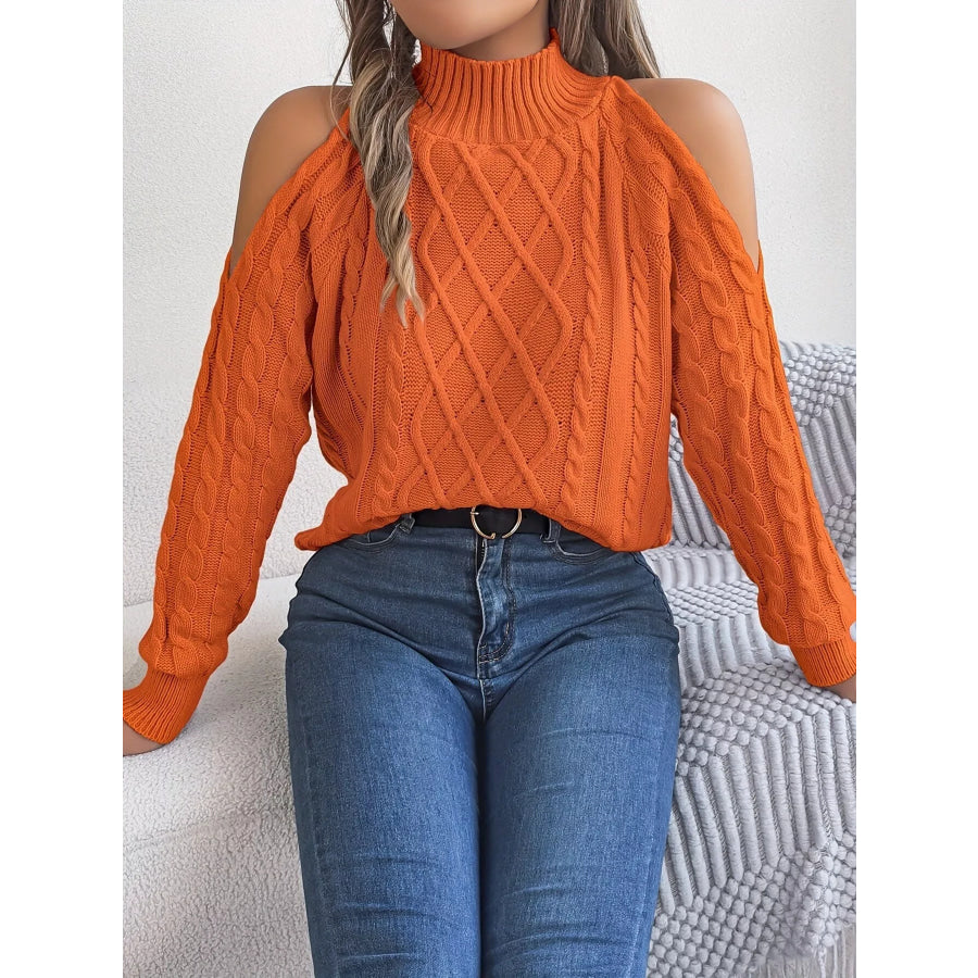 Cold-Shoulder Cable Knit Sweater Orange / S Apparel and Accessories