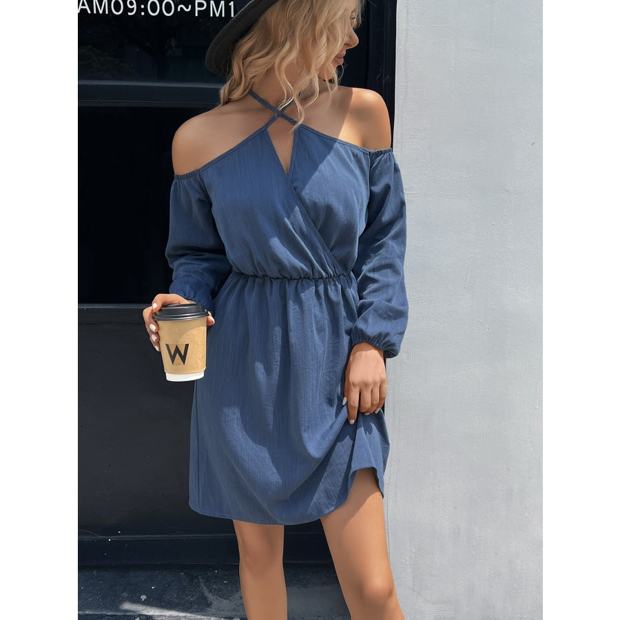 Cold-Shoulder Crisscross Mini Dress Dusty Blue / S
