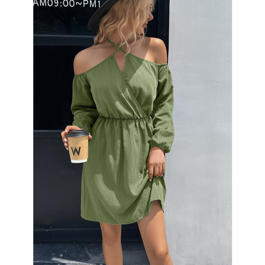 Cold-Shoulder Crisscross Mini Dress Matcha Green / S