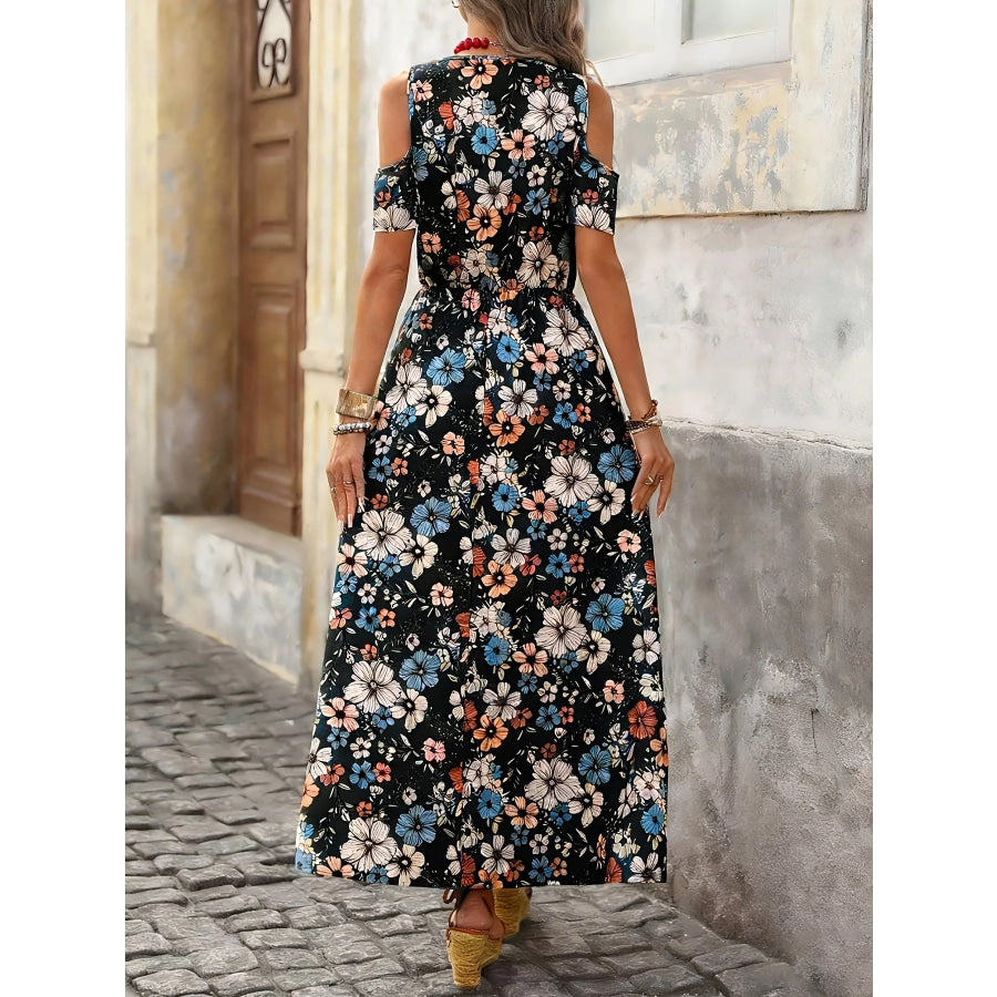 Cold Shoulder Floral Print Maxi Dress Apparel and Accessories