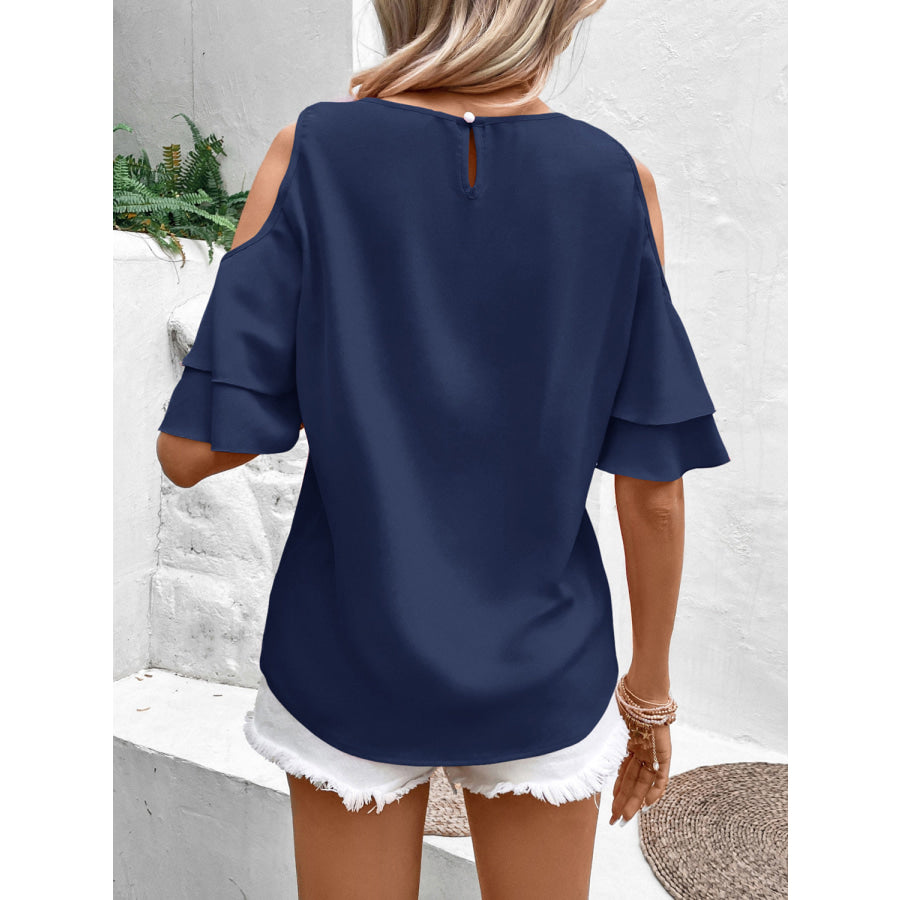 Cold Shoulder Flounce Sleeve Blouse Apparel and Accessories