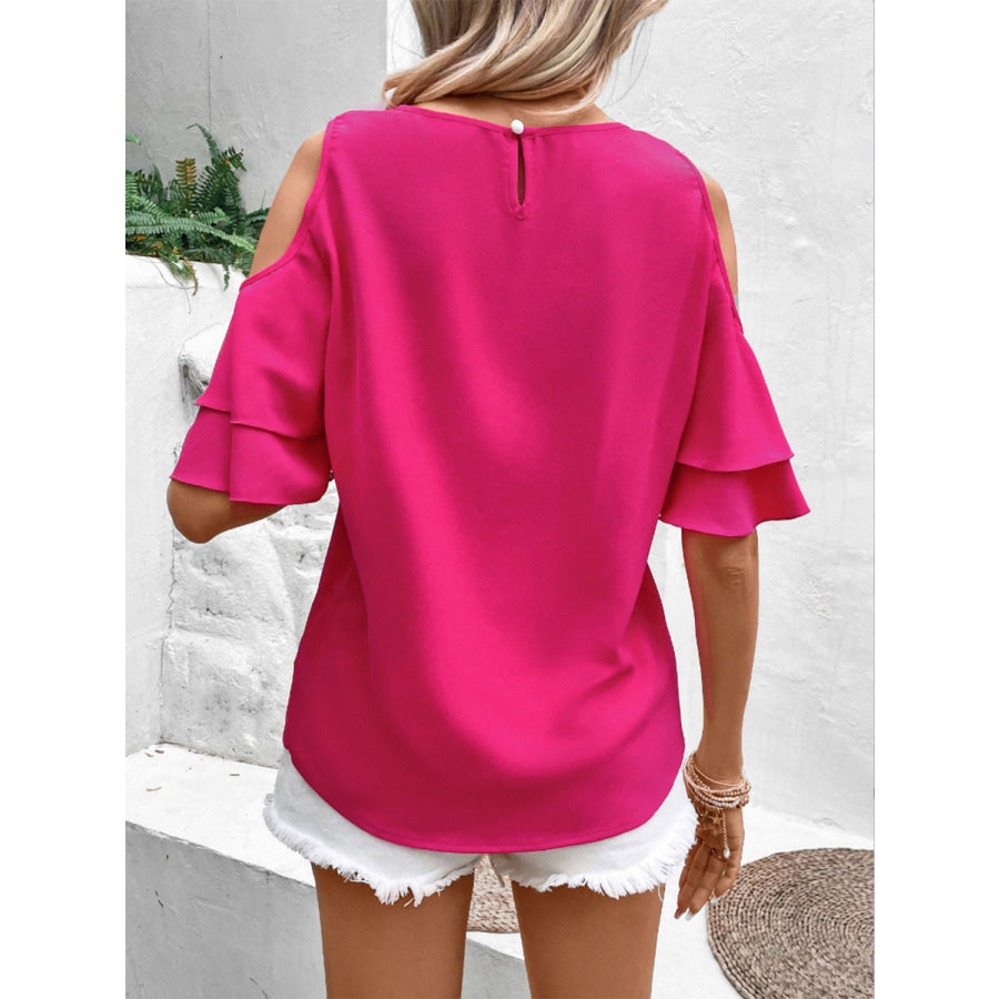 Cold Shoulder Flounce Sleeve Blouse Apparel and Accessories