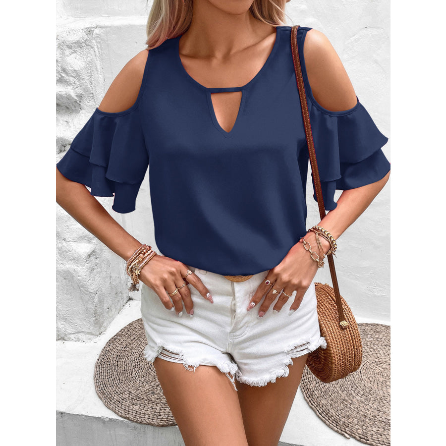 Cold Shoulder Flounce Sleeve Blouse Apparel and Accessories