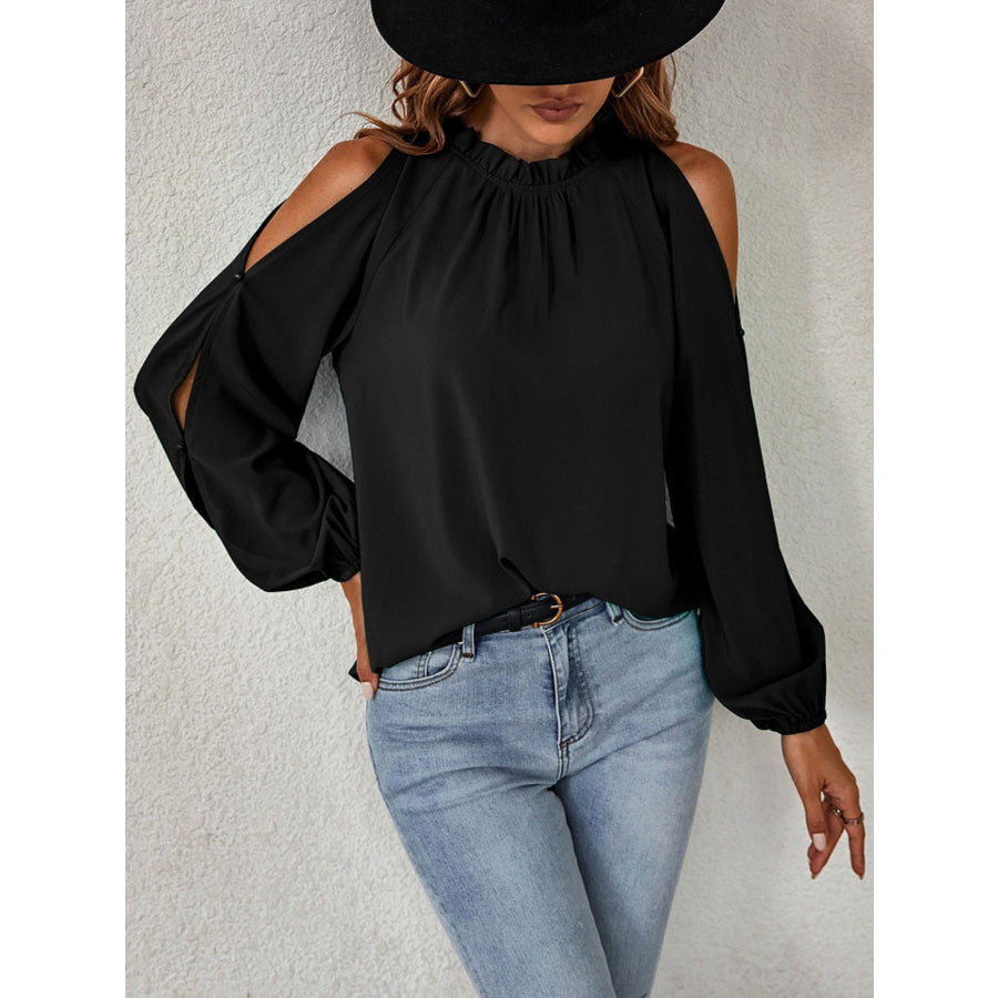 Cold Shoulder Frill Neck Blouse Apparel and Accessories