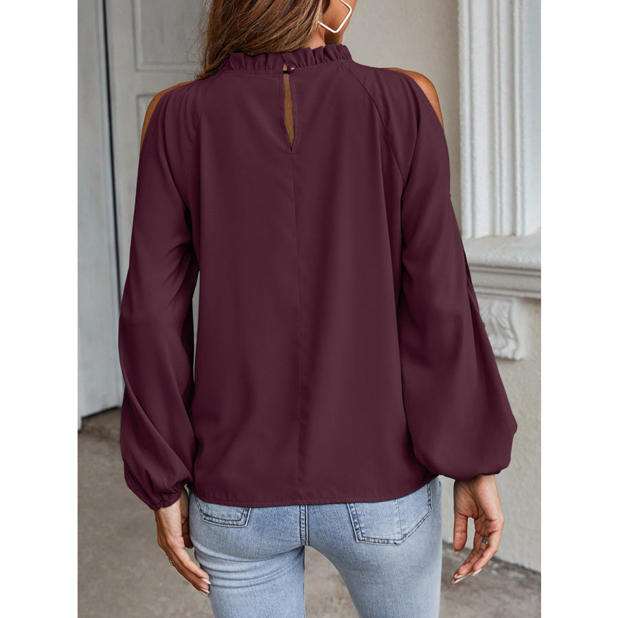 Cold Shoulder Frill Neck Blouse Apparel and Accessories