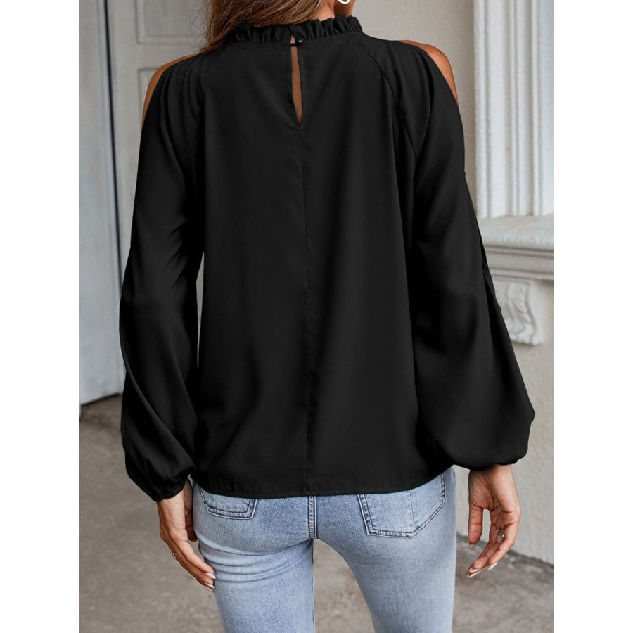 Cold Shoulder Frill Neck Blouse Apparel and Accessories