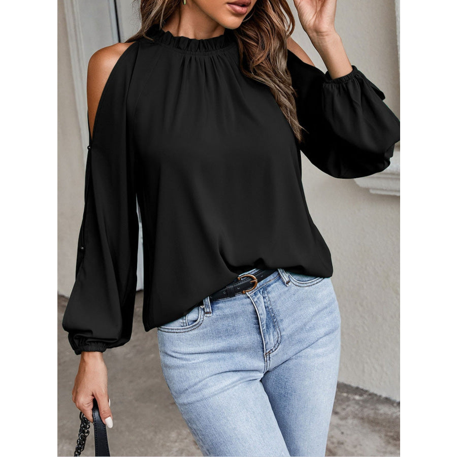 Cold Shoulder Frill Neck Blouse Apparel and Accessories