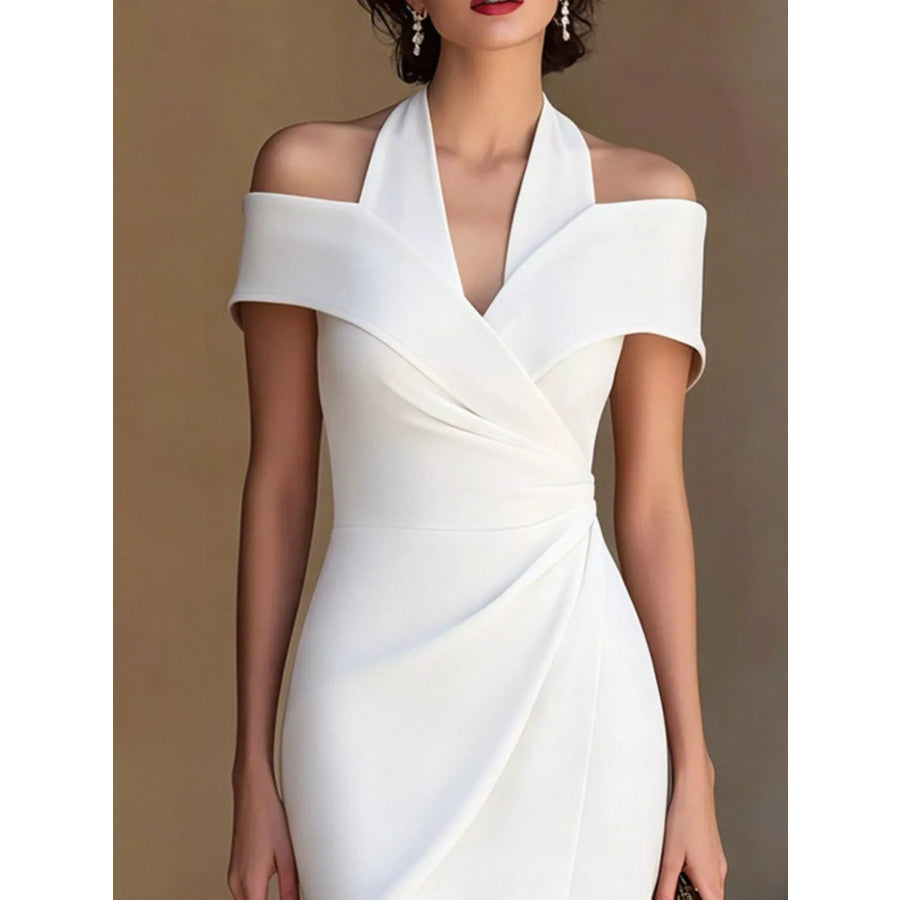 Cold Shoulder Halter Neck Midi Dress Apparel and Accessories