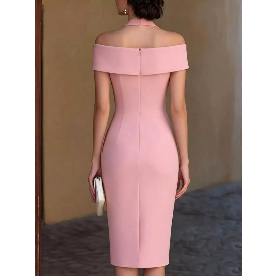 Cold Shoulder Halter Neck Midi Dress Apparel and Accessories