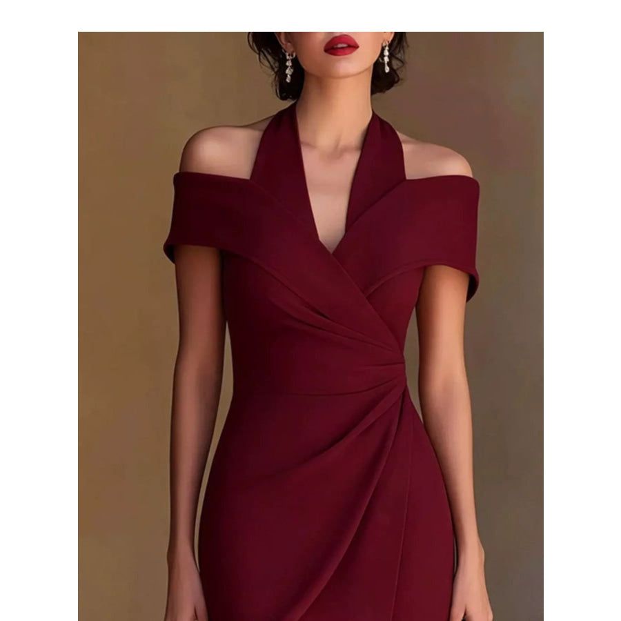 Cold Shoulder Halter Neck Midi Dress Apparel and Accessories