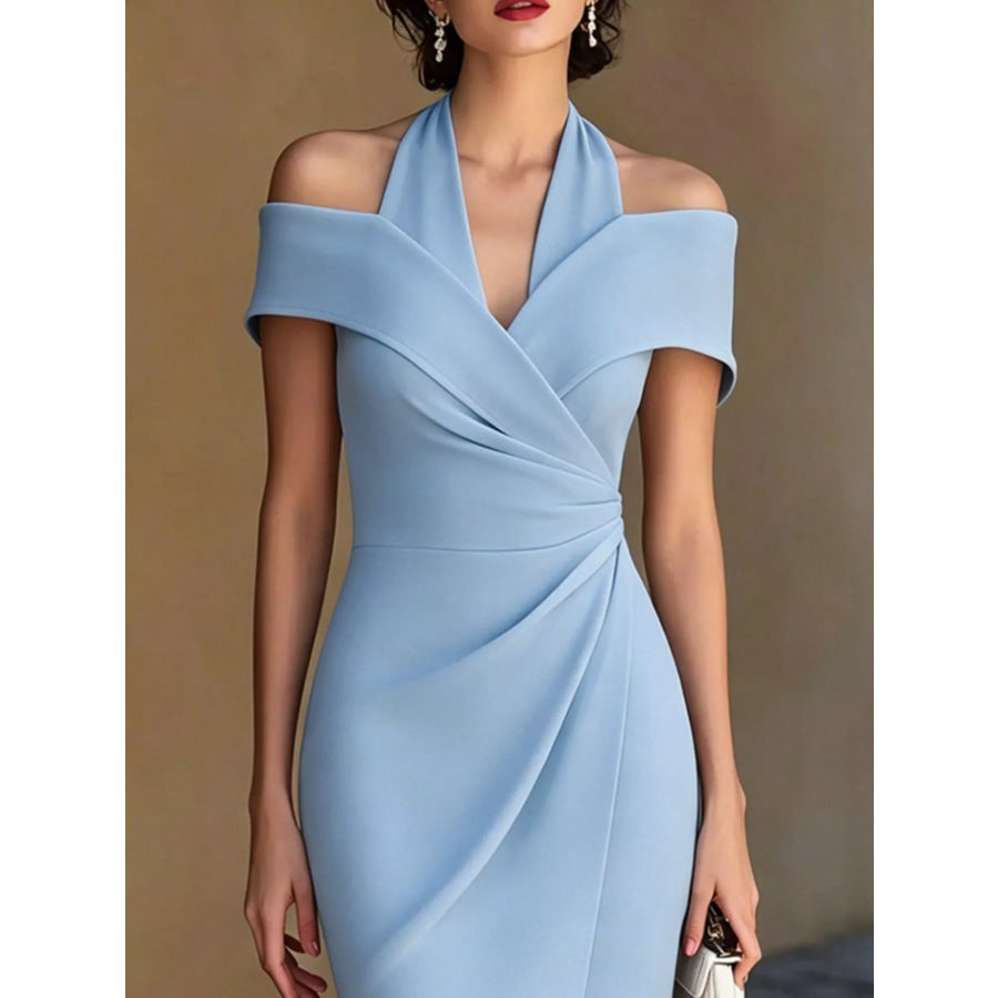 Cold Shoulder Halter Neck Midi Dress Apparel and Accessories
