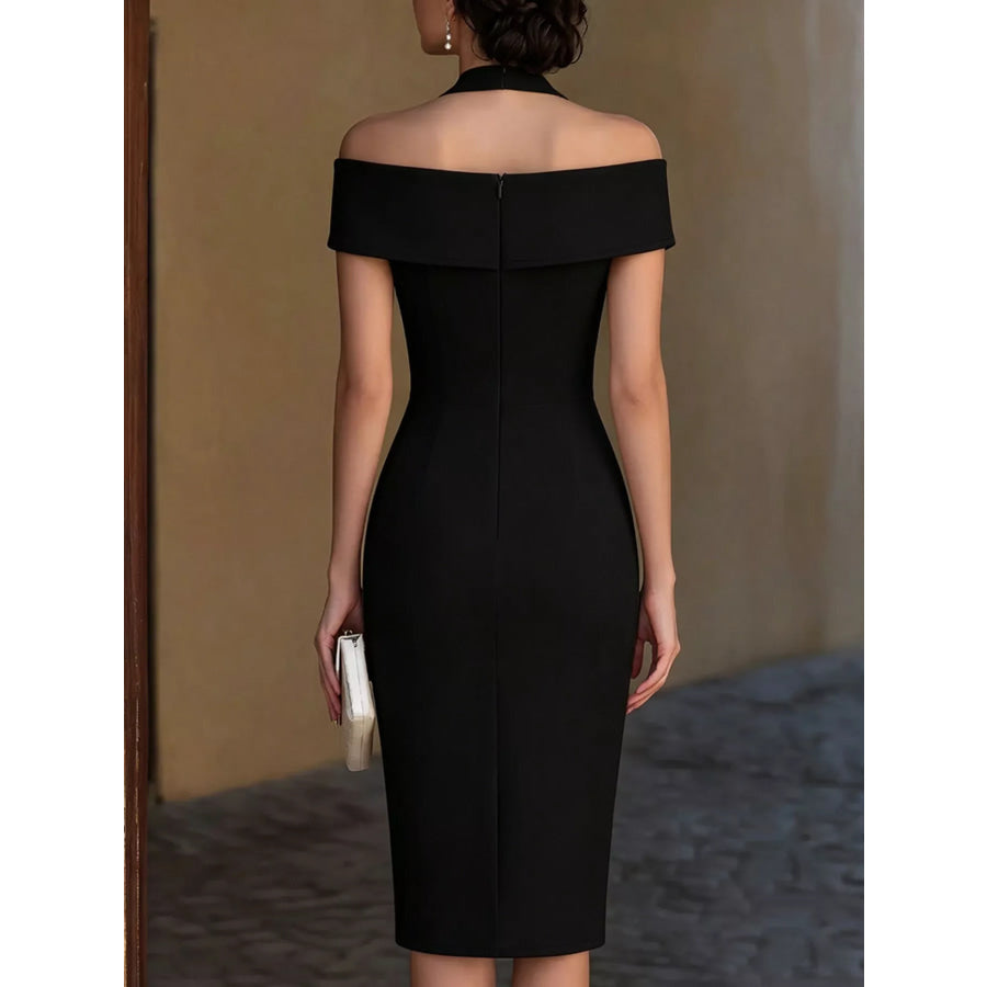 Cold Shoulder Halter Neck Midi Dress Apparel and Accessories