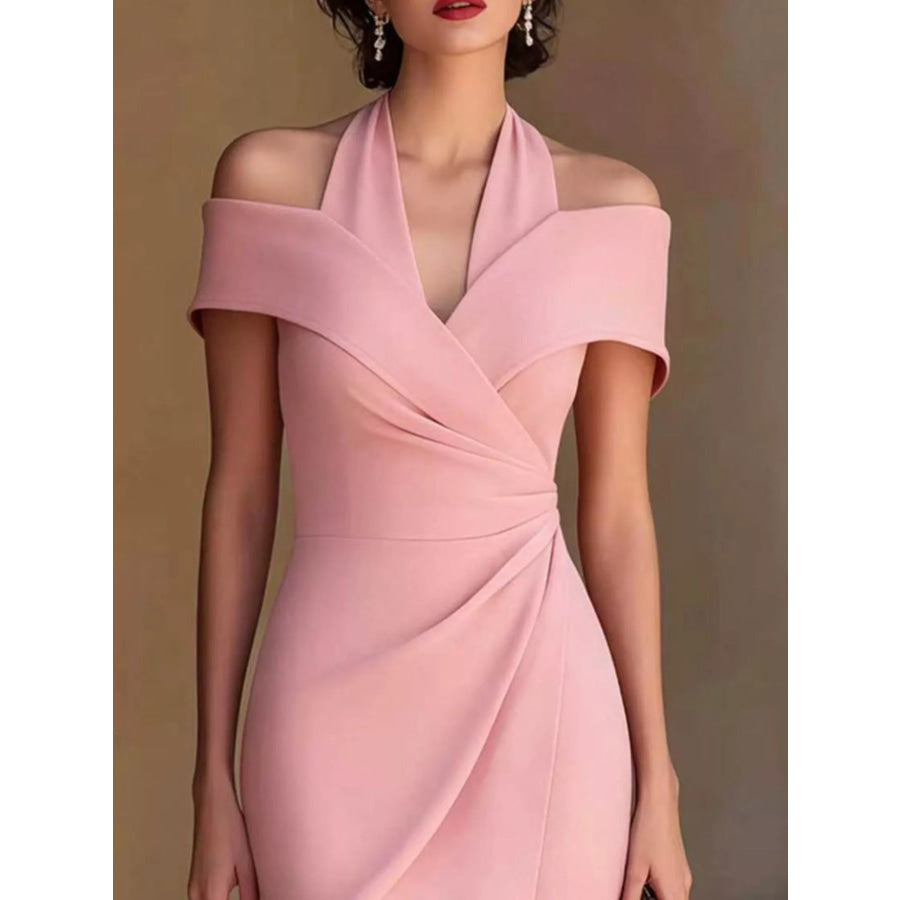 Cold Shoulder Halter Neck Midi Dress Apparel and Accessories