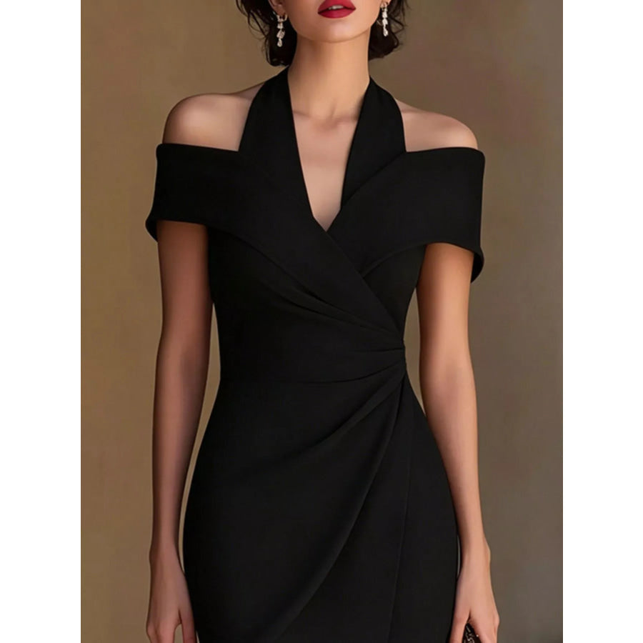 Cold Shoulder Halter Neck Midi Dress Apparel and Accessories