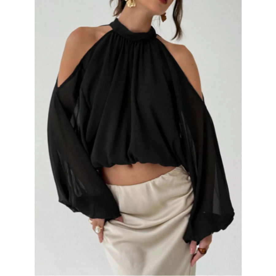 Cold-Shoulder Long Sleeve Blouse Black / S Apparel and Accessories