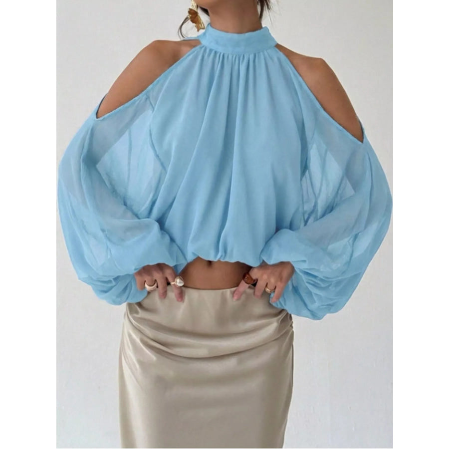 Cold-Shoulder Long Sleeve Blouse Light Blue / S Apparel and Accessories