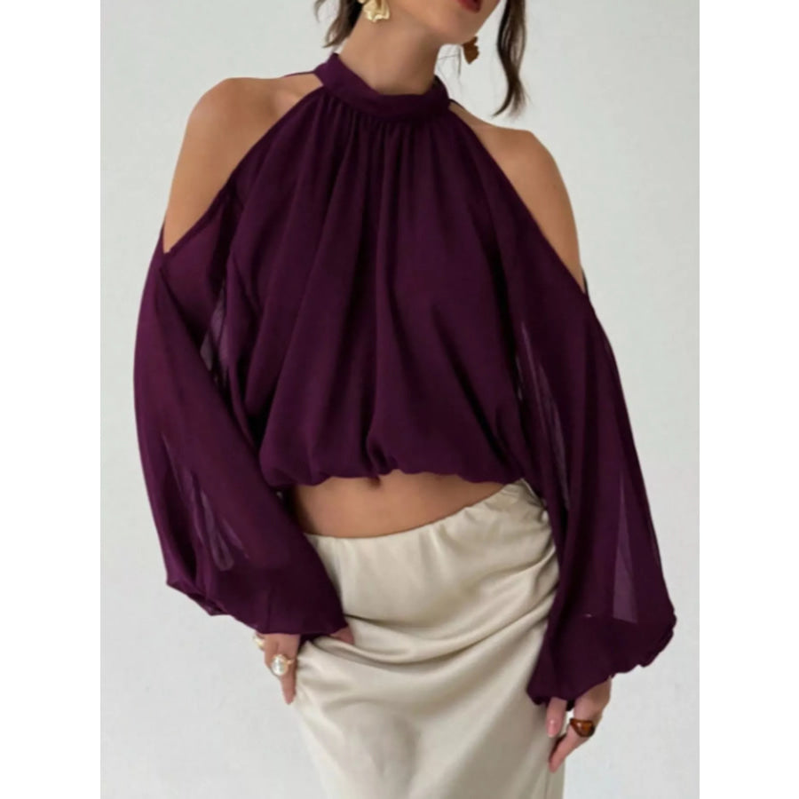 Cold-Shoulder Long Sleeve Blouse Purple / S Apparel and Accessories