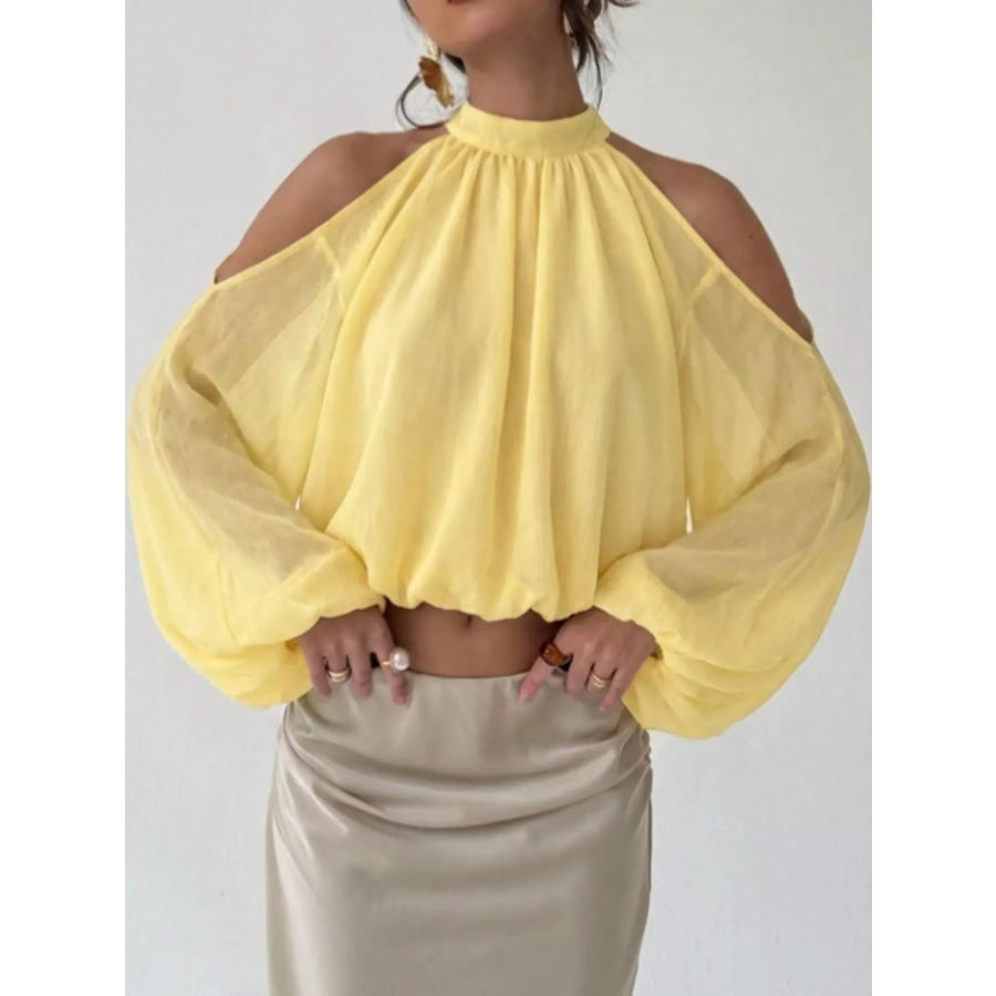 Cold-Shoulder Long Sleeve Blouse Yellow / S Apparel and Accessories