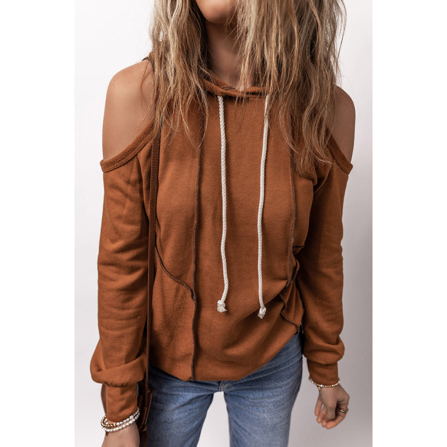 Cold Shoulder Long Sleeve Hoodie Apparel and Accessories