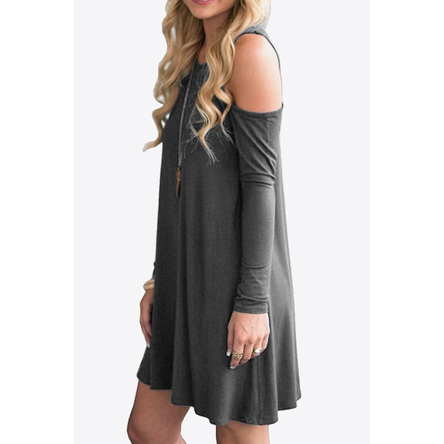 Cold-Shoulder Long Sleeve Round Neck Dress