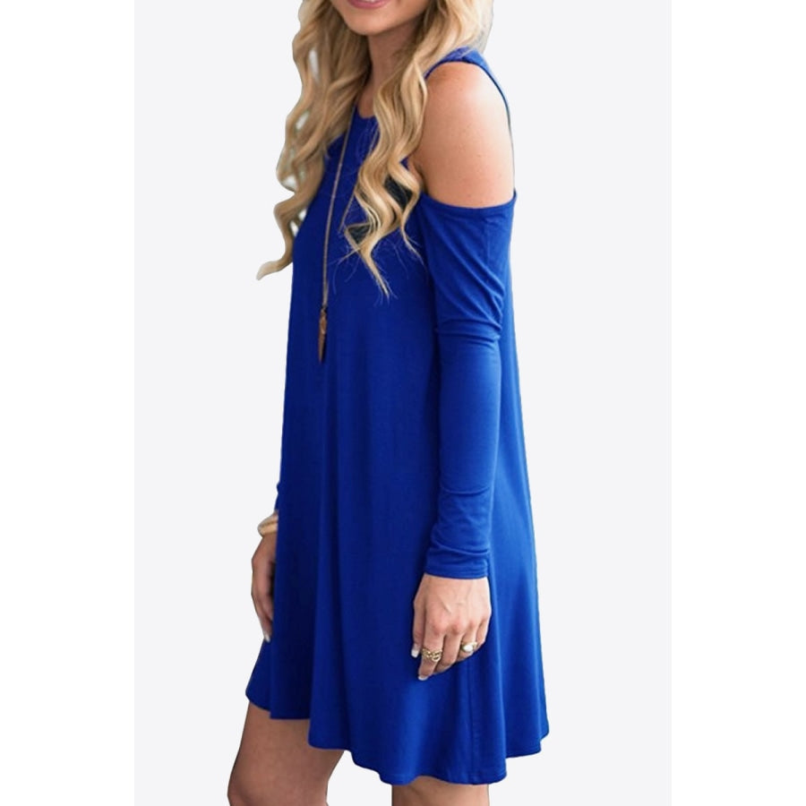 Cold-Shoulder Long Sleeve Round Neck Dress