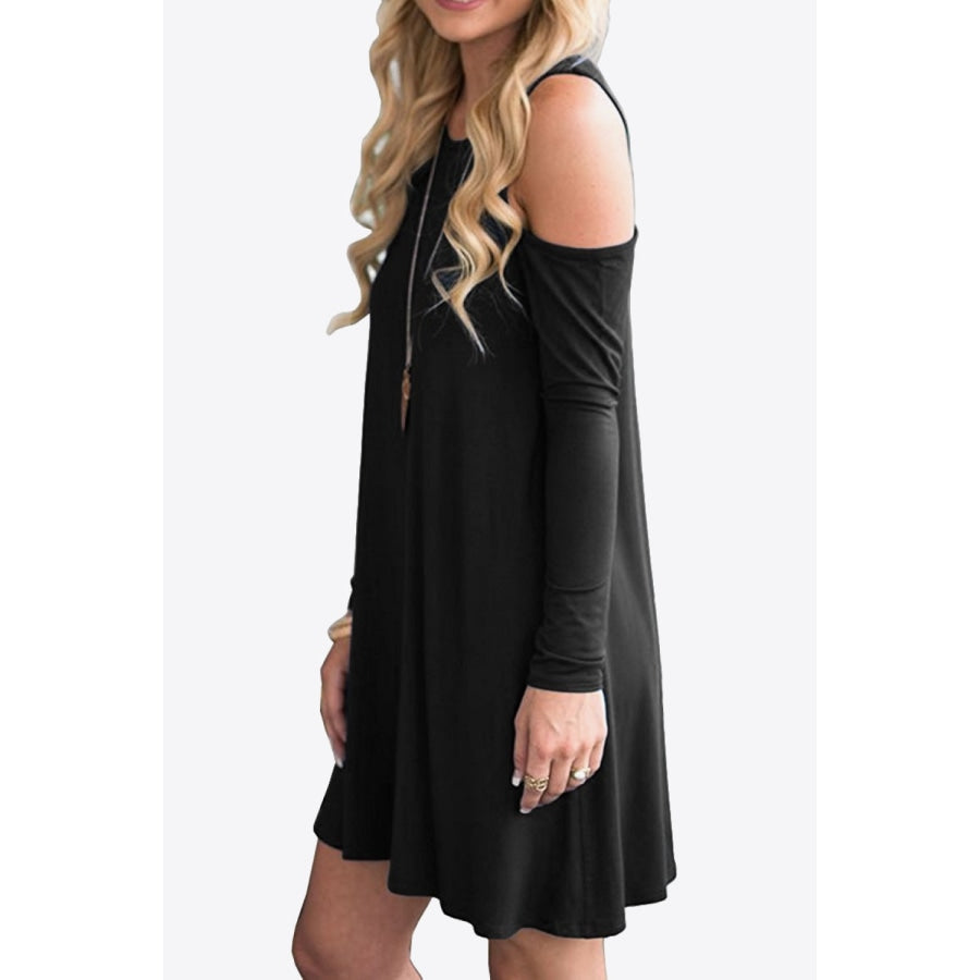 Cold-Shoulder Long Sleeve Round Neck Dress