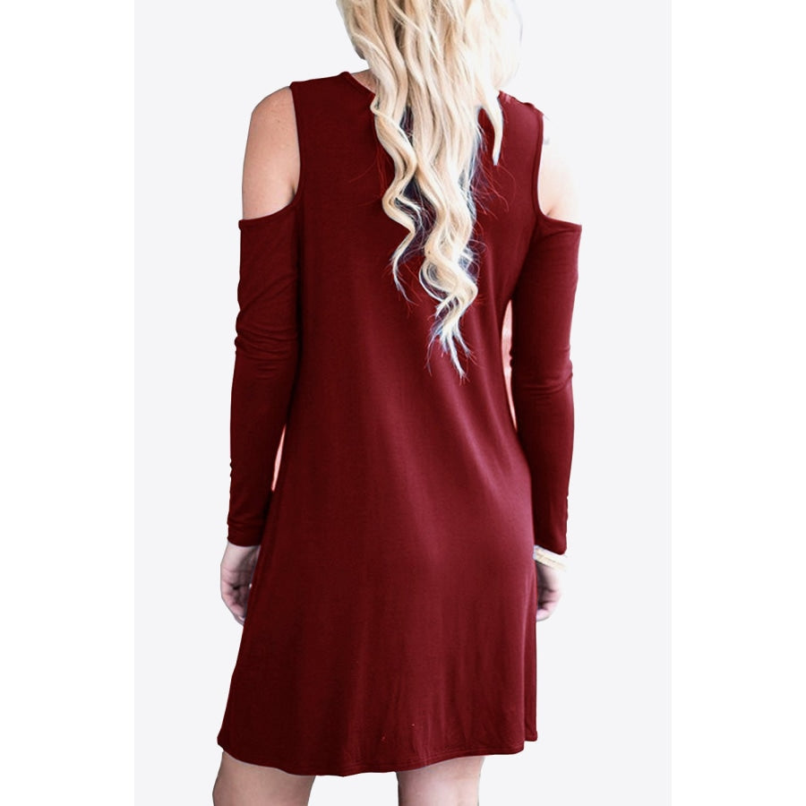 Cold-Shoulder Long Sleeve Round Neck Dress