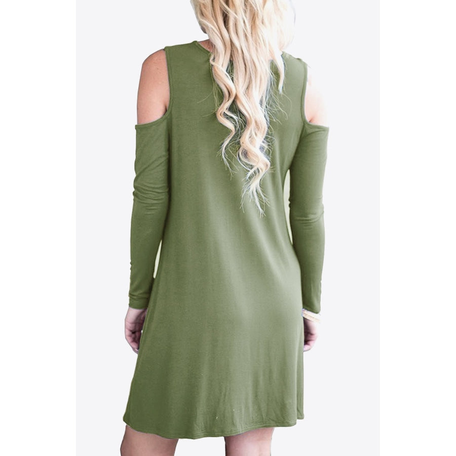 Cold-Shoulder Long Sleeve Round Neck Dress