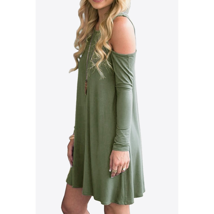 Cold-Shoulder Long Sleeve Round Neck Dress