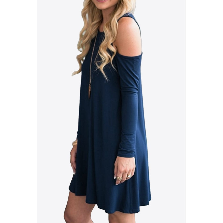 Cold-Shoulder Long Sleeve Round Neck Dress